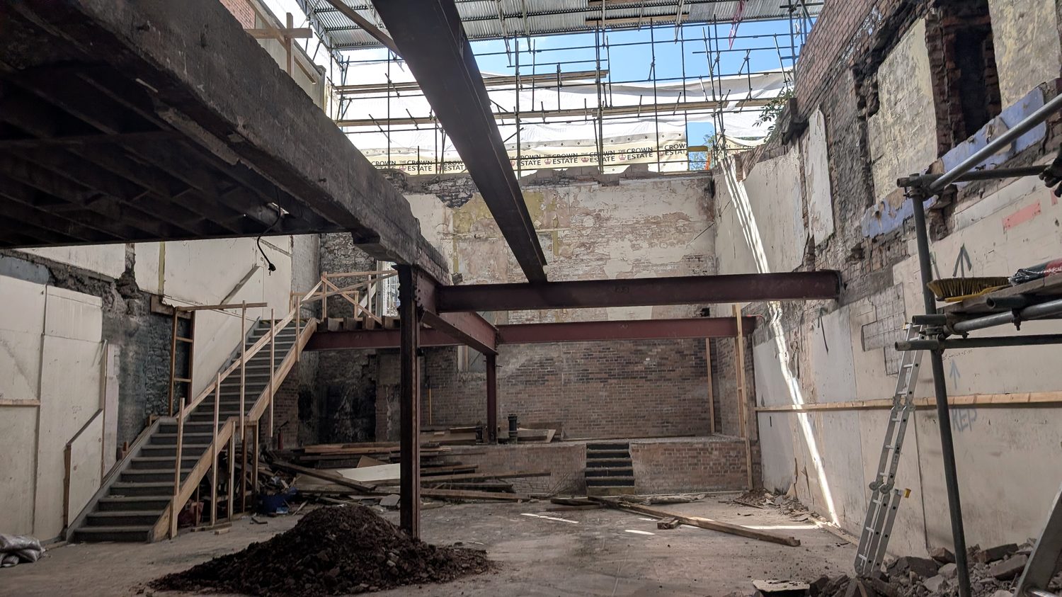 Steel frame and staircase inside a mixed-use redevelopment